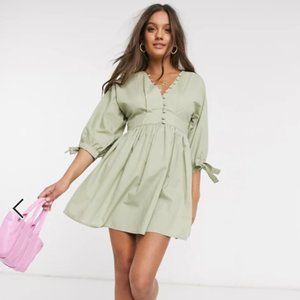 ASOS DESIGN Petite cotton poplin button neck mini